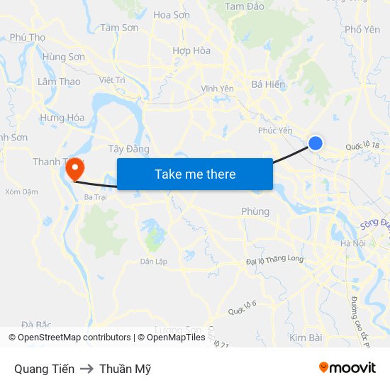 Quang Tiến to Thuần Mỹ map