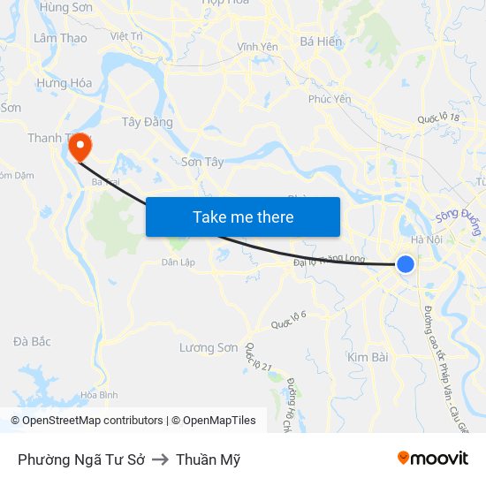 Phường Ngã Tư Sở to Thuần Mỹ map