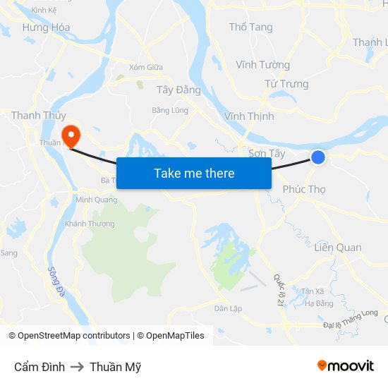 Cẩm Đình to Thuần Mỹ map