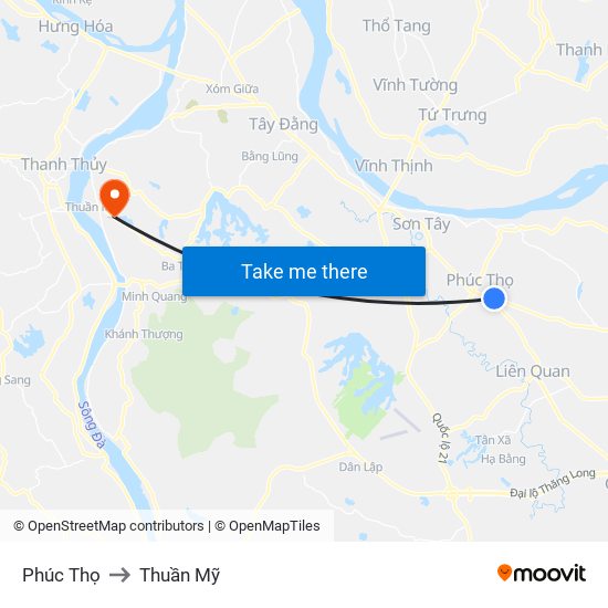 Phúc Thọ to Thuần Mỹ map