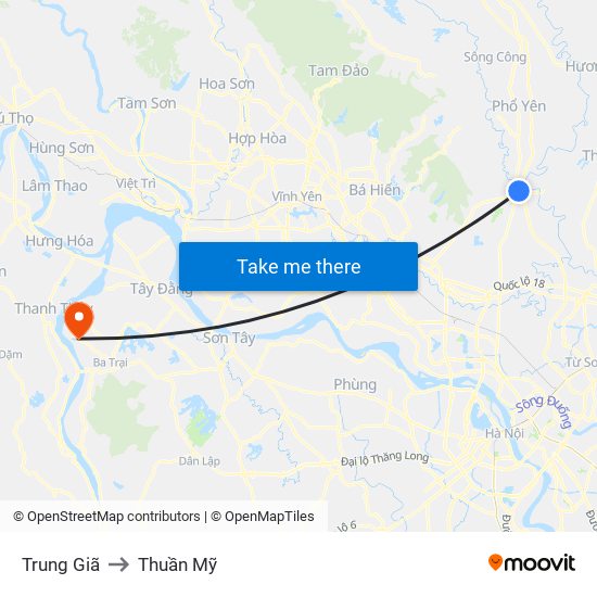 Trung Giã to Thuần Mỹ map