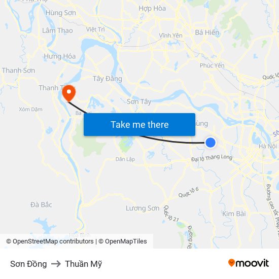 Sơn Đồng to Thuần Mỹ map