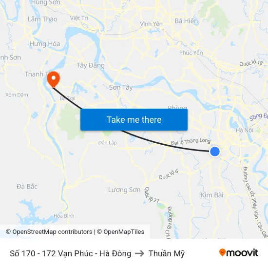 Số 170 - 172 Vạn Phúc - Hà Đông to Thuần Mỹ map