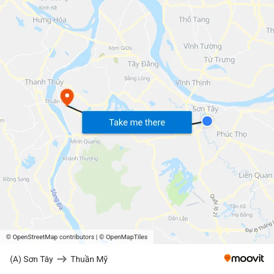 (A) Sơn Tây to Thuần Mỹ map