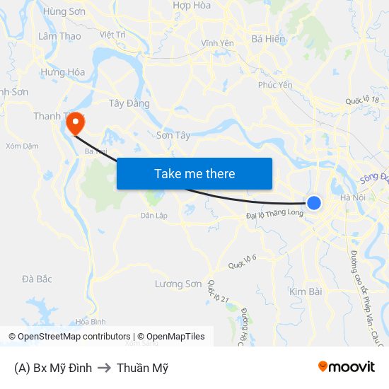 (A) Bx Mỹ Đình to Thuần Mỹ map