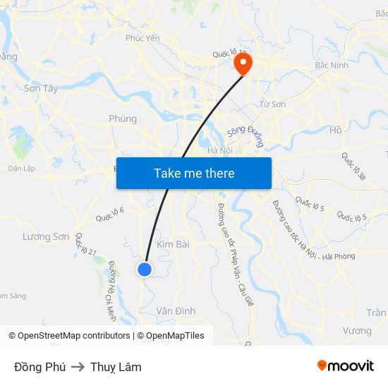 Đồng Phú to Thuỵ Lâm map