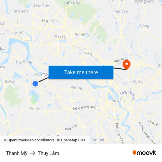 Thanh Mỹ to Thuỵ Lâm map