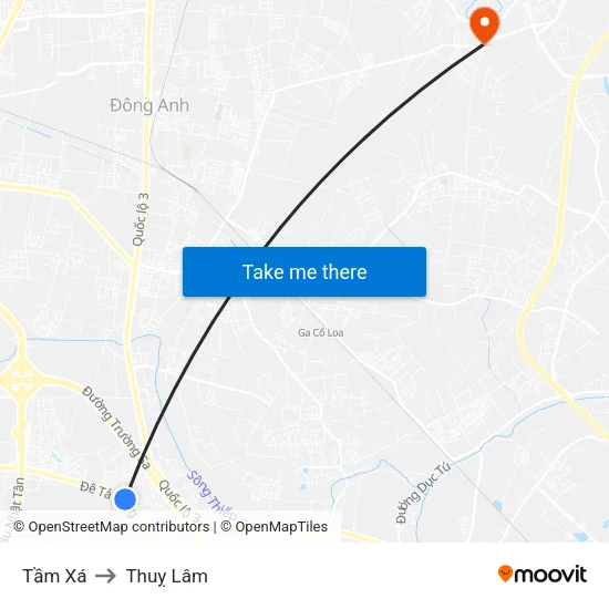 Tầm Xá to Thuỵ Lâm map