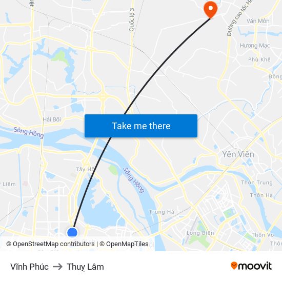 Vĩnh Phúc to Thuỵ Lâm map
