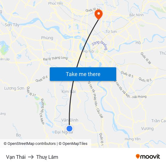 Vạn Thái to Thuỵ Lâm map