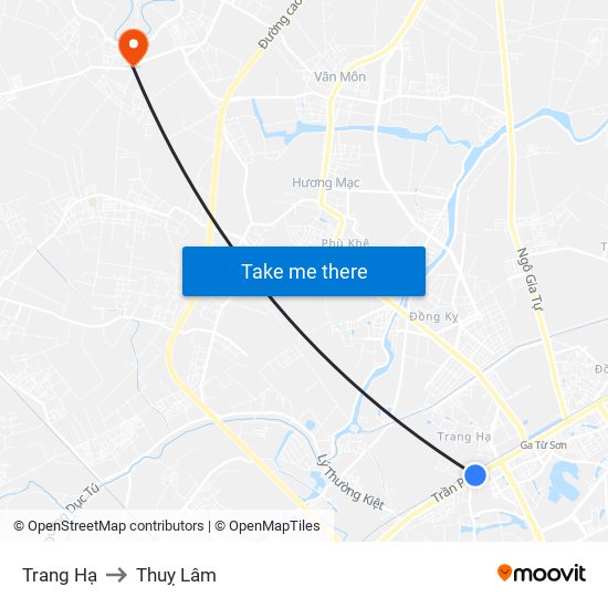 Trang Hạ to Thuỵ Lâm map