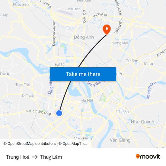 Trung Hoà to Thuỵ Lâm map