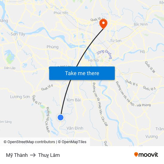 Mỹ Thành to Thuỵ Lâm map