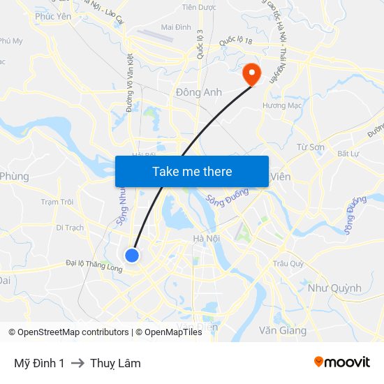 Mỹ Đình 1 to Thuỵ Lâm map