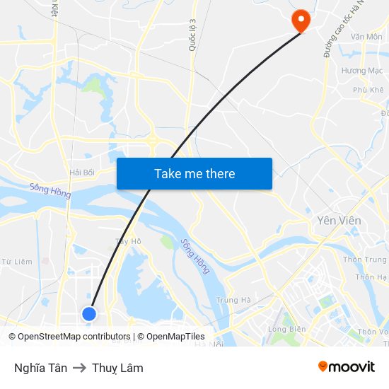 Nghĩa Tân to Thuỵ Lâm map