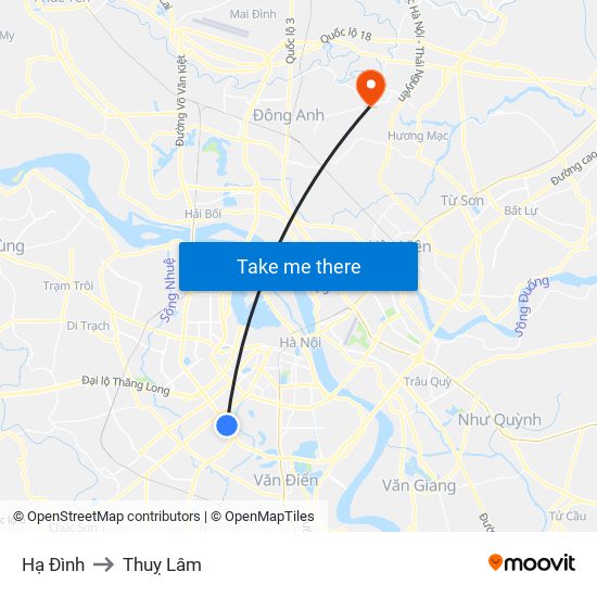 Hạ Đình to Thuỵ Lâm map