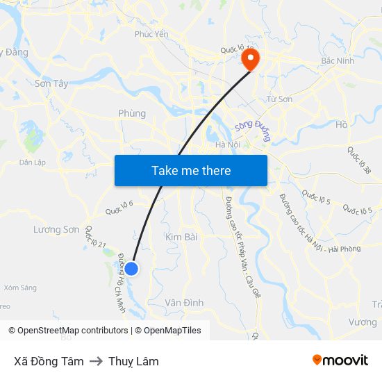 Xã Đồng Tâm to Thuỵ Lâm map