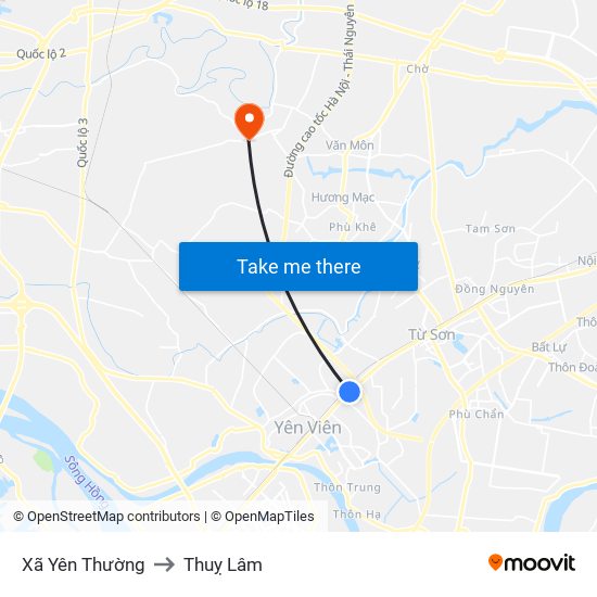 Xã Yên Thường to Thuỵ Lâm map