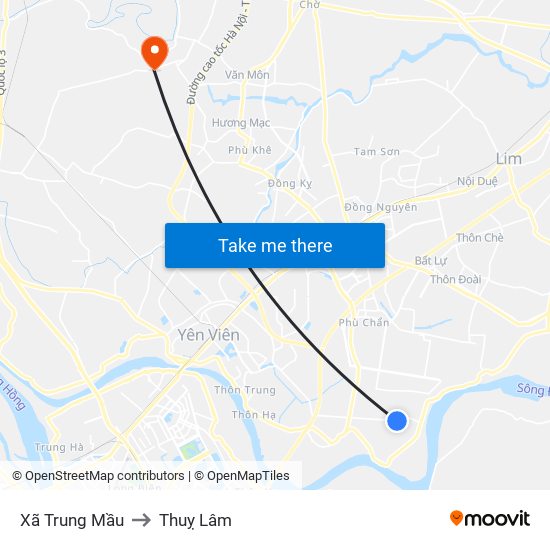 Xã Trung Mầu to Thuỵ Lâm map