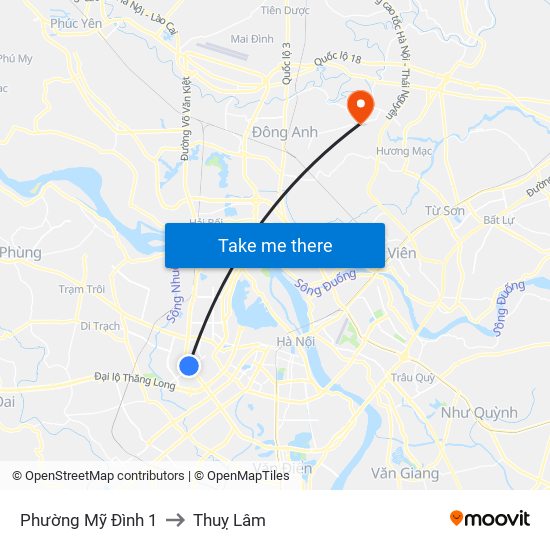 Phường Mỹ Đình 1 to Thuỵ Lâm map