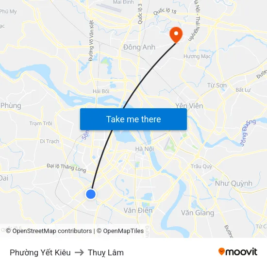 Phường Yết Kiêu to Thuỵ Lâm map