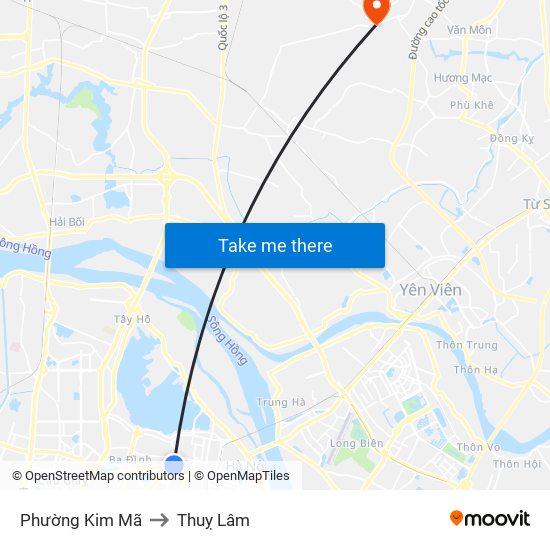 Phường Kim Mã to Thuỵ Lâm map