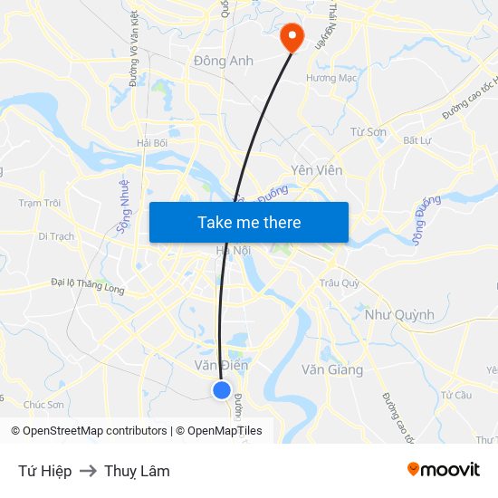 Tứ Hiệp to Thuỵ Lâm map