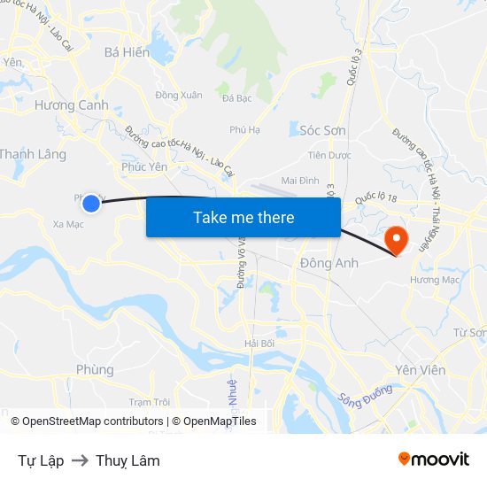 Tự Lập to Thuỵ Lâm map