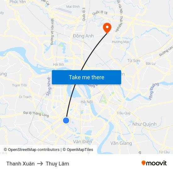 Thanh Xuân to Thuỵ Lâm map