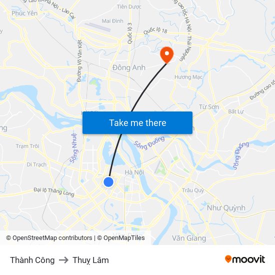 Thành Công to Thuỵ Lâm map