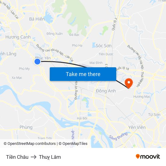 Tiền Châu to Thuỵ Lâm map