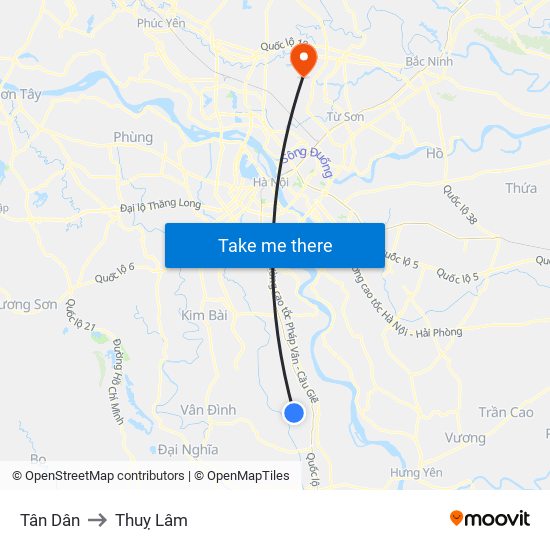 Tân Dân to Thuỵ Lâm map