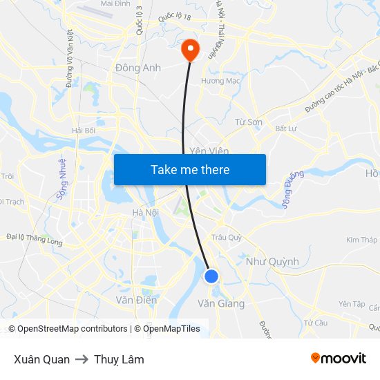 Xuân Quan to Thuỵ Lâm map