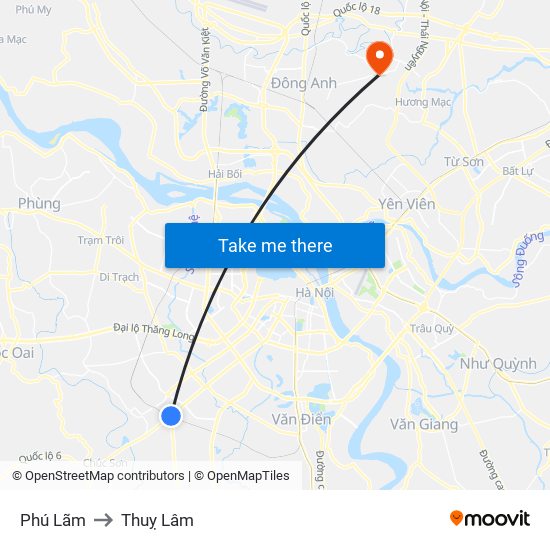 Phú Lãm to Thuỵ Lâm map