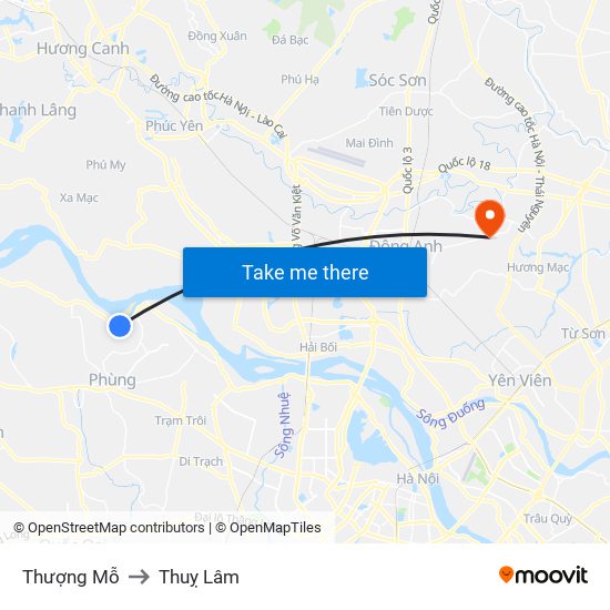 Thượng Mỗ to Thuỵ Lâm map