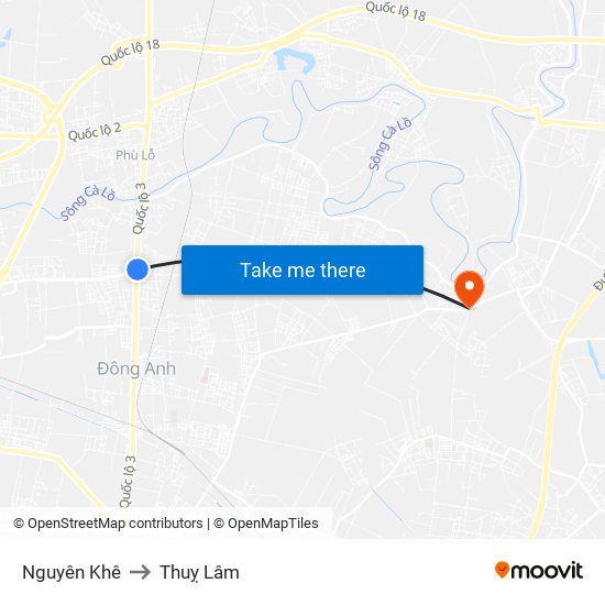 Nguyên Khê to Thuỵ Lâm map