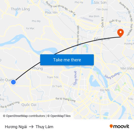 Hương Ngải to Thuỵ Lâm map