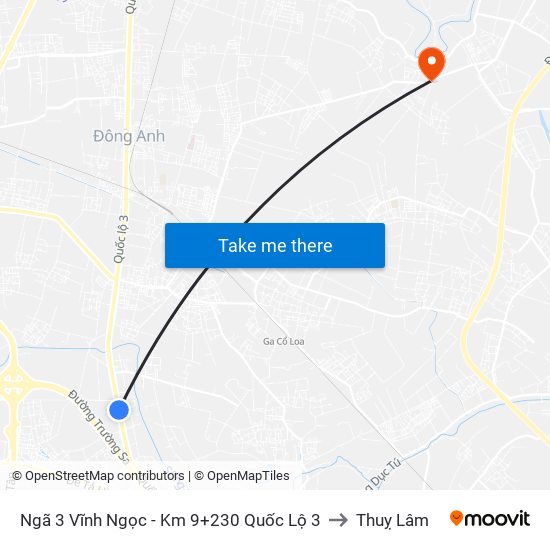 Ngã 3 Vĩnh Ngọc - Km 9+230 Quốc Lộ 3 to Thuỵ Lâm map