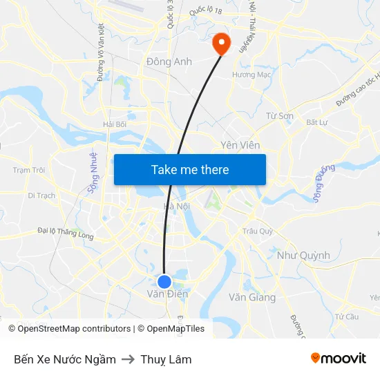 Bến Xe Nước Ngầm to Thuỵ Lâm map