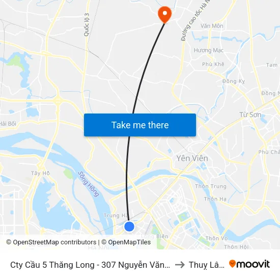 Cty Cầu 5 Thăng Long - 307 Nguyễn Văn Cừ to Thuỵ Lâm map