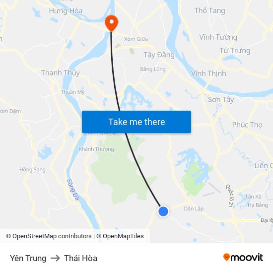 Yên Trung to Thái Hòa map