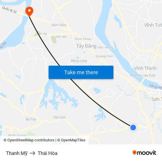 Thanh Mỹ to Thái Hòa map