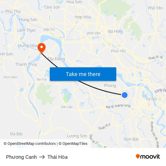 Phương Canh to Thái Hòa map