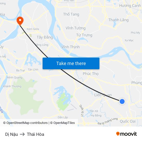 Dị Nậu to Thái Hòa map