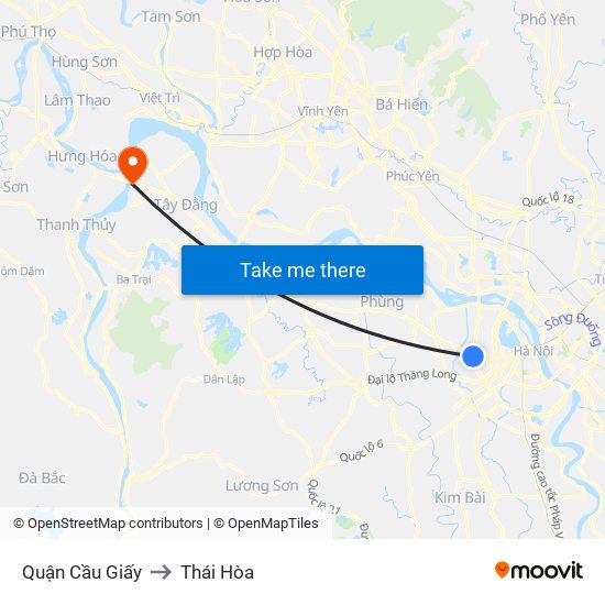 Quận Cầu Giấy to Thái Hòa map