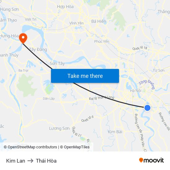 Kim Lan to Thái Hòa map