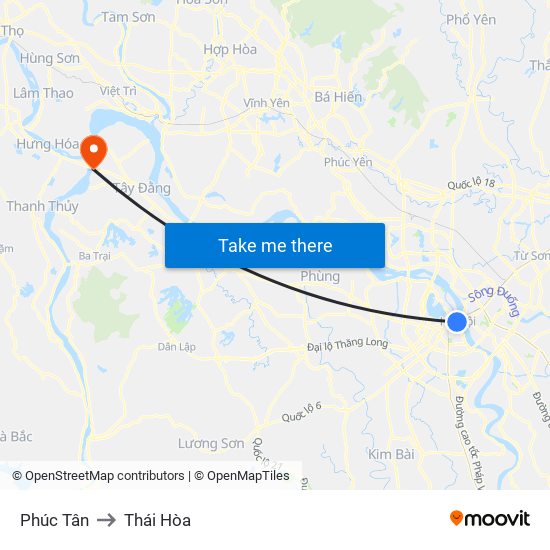 Phúc Tân to Thái Hòa map