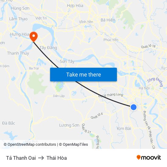 Tả Thanh Oai to Thái Hòa map