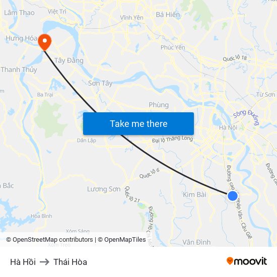 Hà Hồi to Thái Hòa map