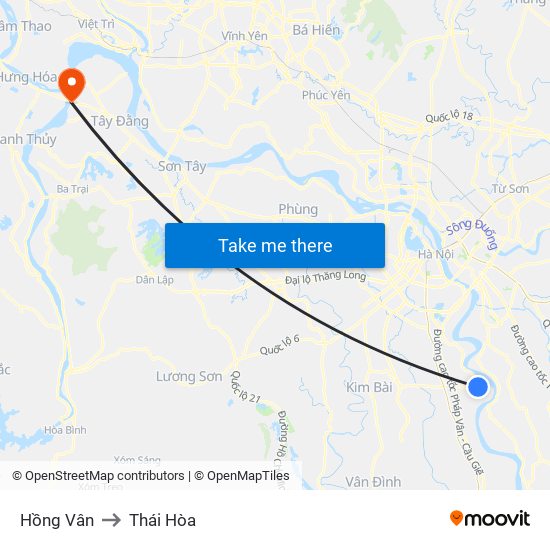 Hồng Vân to Thái Hòa map